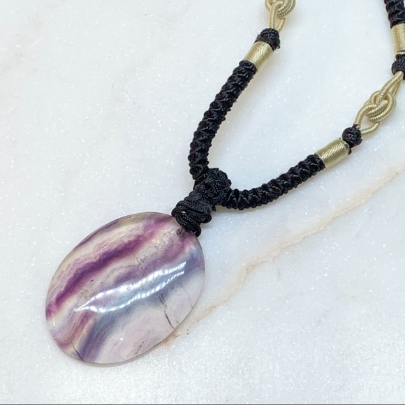Jewelry - Polished Flourite Pendant Necklace on Silk Cord